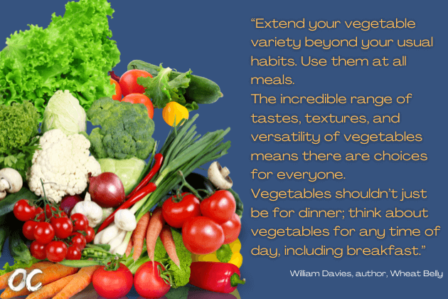 William Davies quote. Benefits of vegetables. Vegetables for breakfast. vegetable lowers blood sugar by half