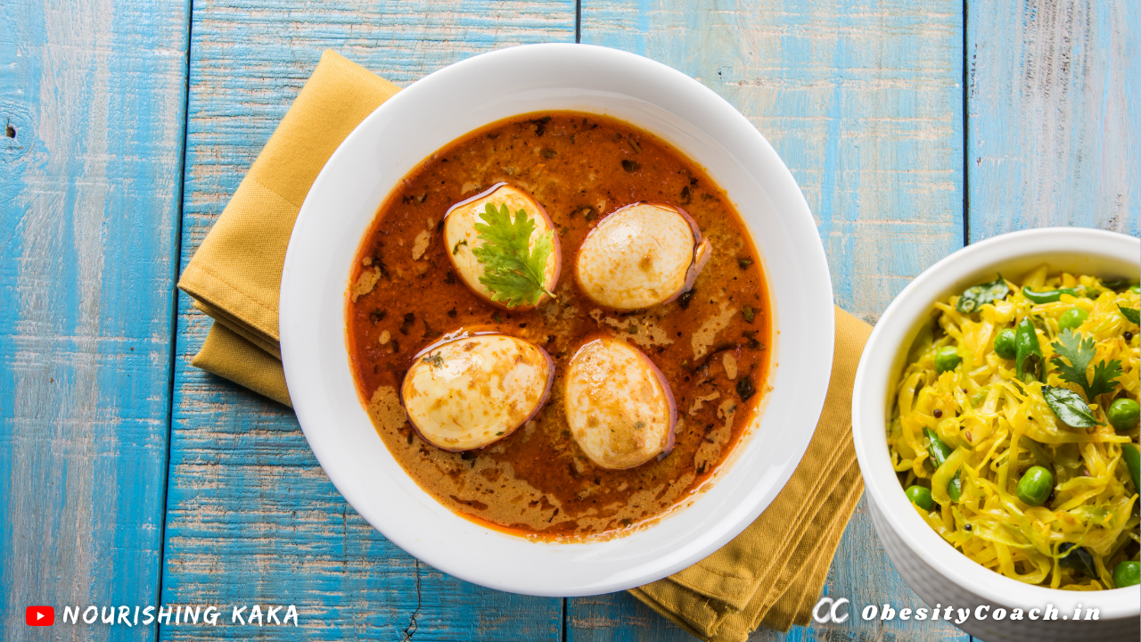 Egg Curry with Cabbage Sabzi